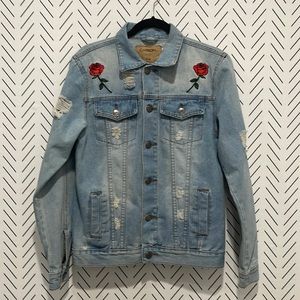 Carbon Savage NY Embroidered Denim Jacket . Artsy, Embroidered, Distressed.